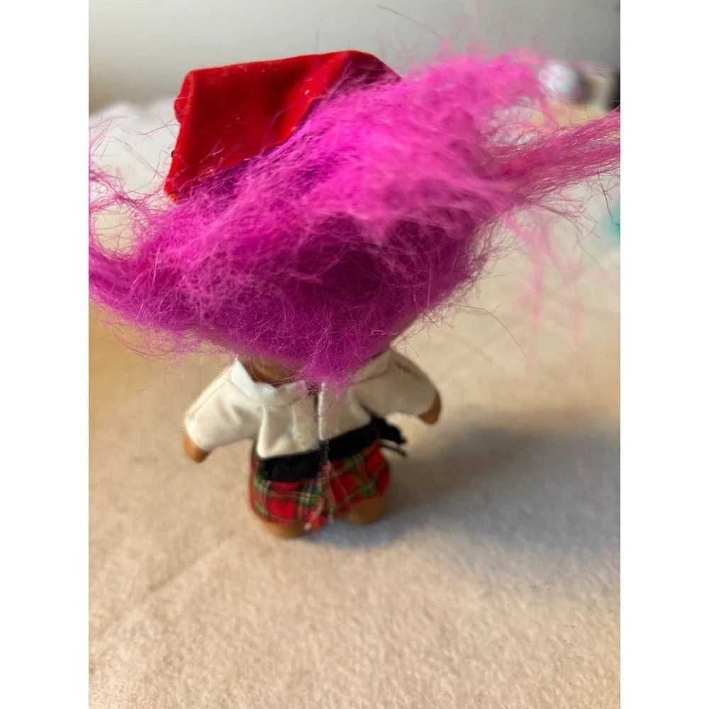 Vintage 1991 TNT Troll Doll Purple Hair Scottish Kilt‎ Red Hat
